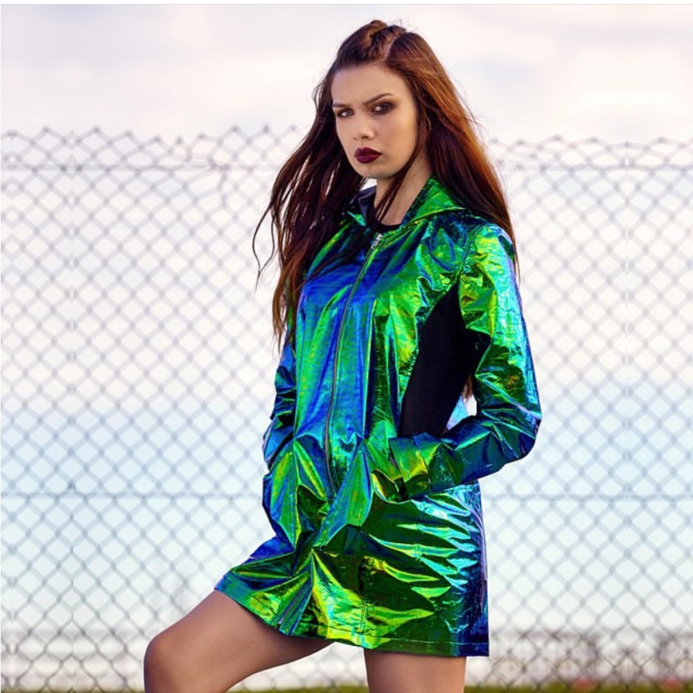 Green Holographic Anorak Rain Jacket